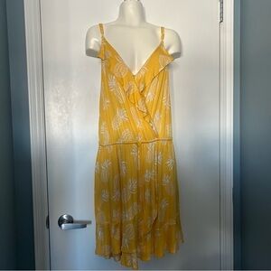 La Vie En Rose Yellow & White Pineapple Print Frill Detail Mini Dress Swim Cover